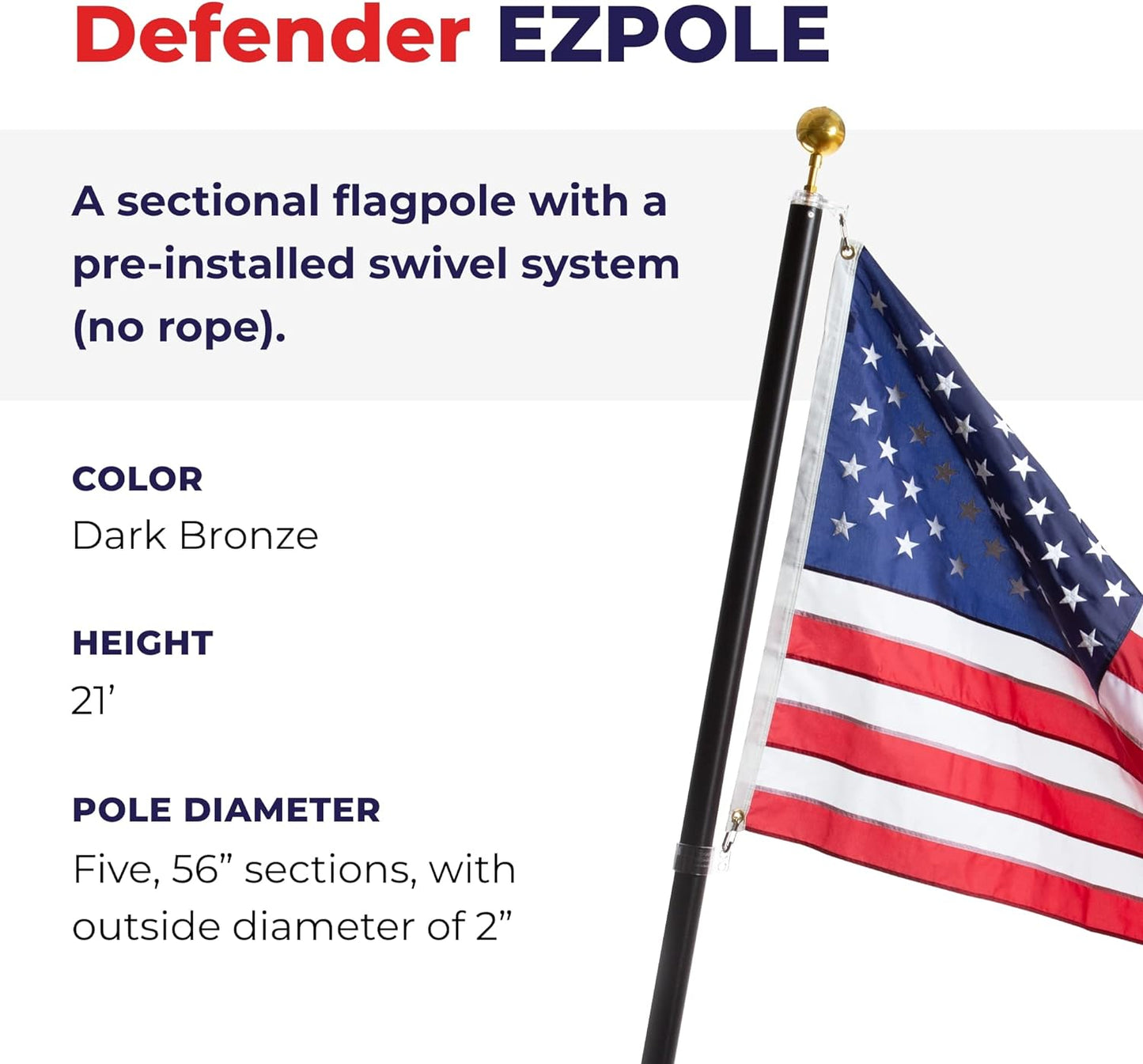 Ezpole 21 Foot Defender Inground Flag Pole Kit