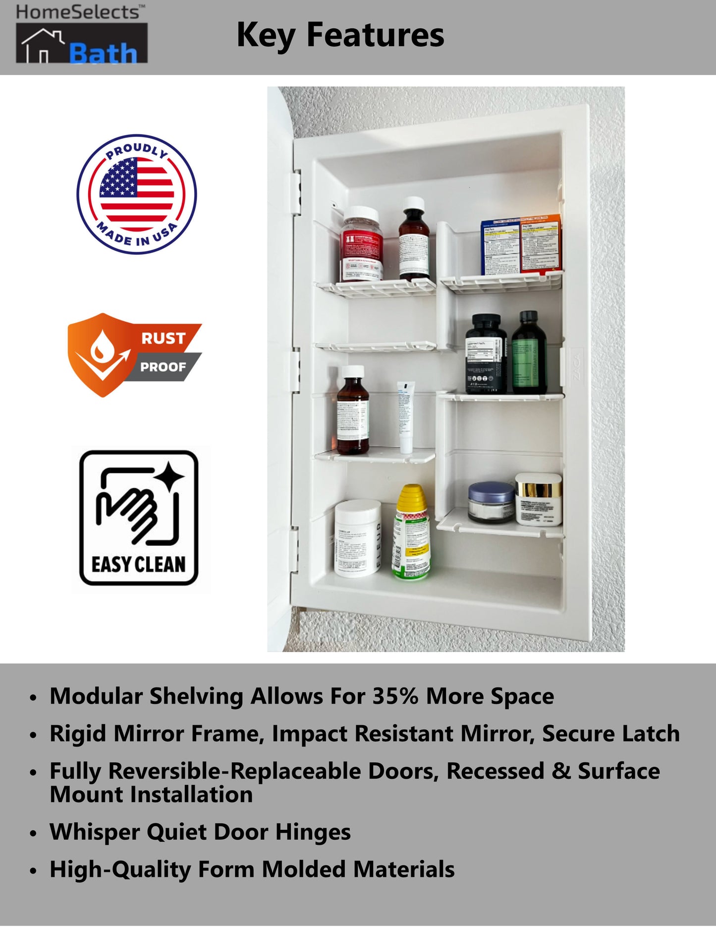 Artus Modern Styled Framed Mirror Recessed Bathroom Medicine Cabinet in Chrome Finish (Chrome)