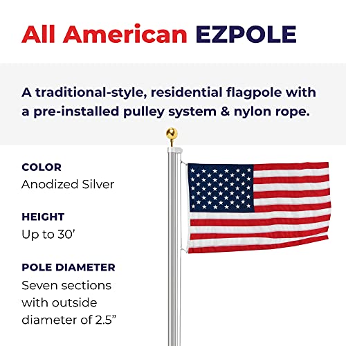 Ezpole 30 foot 2-1/2” Diameter Heavy Duty All American Inground Flag Pole Kit