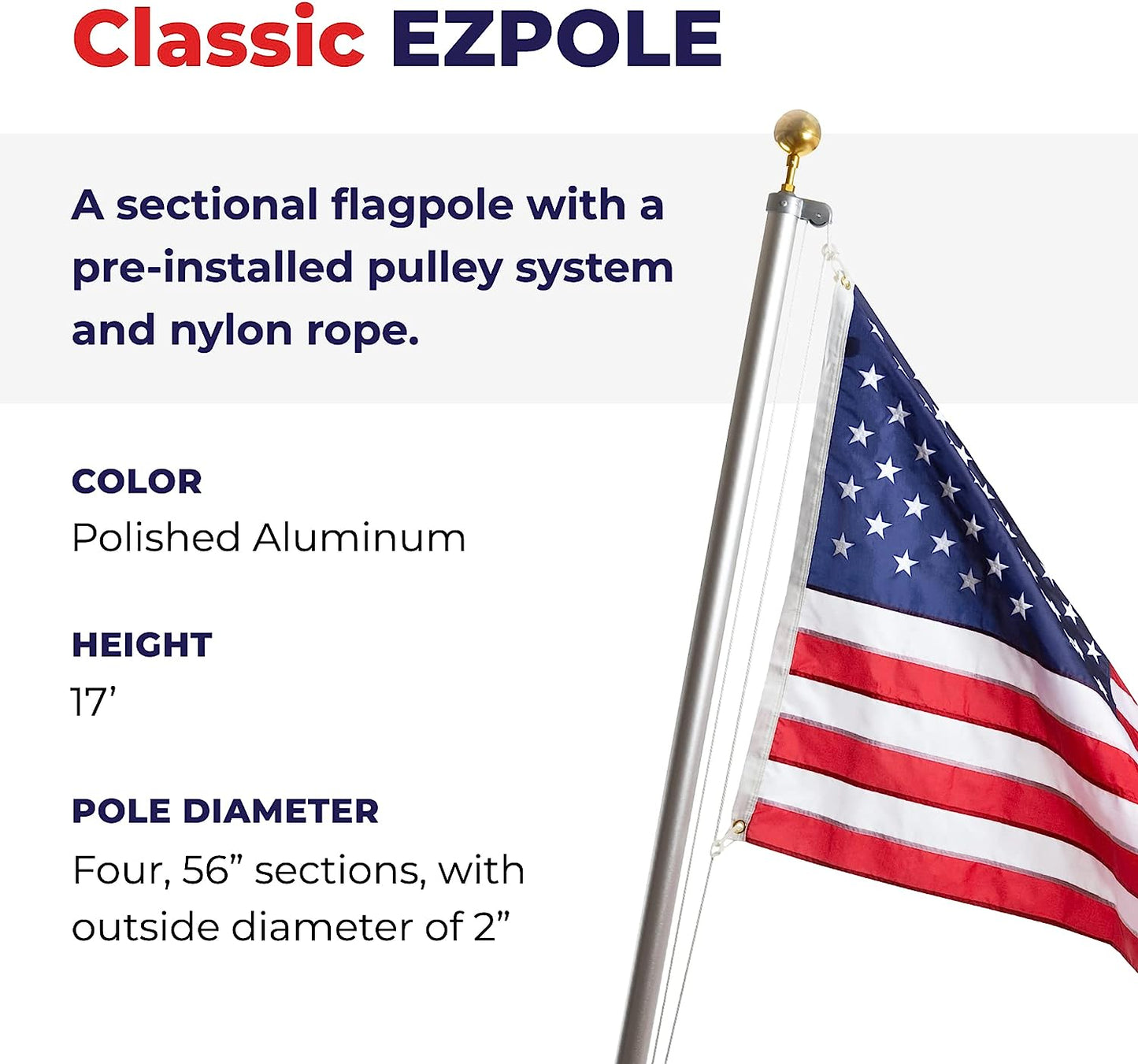 Trump 2024 Flag with Ezpole 17 Foot Classic Inground Flag Pole Kit-Special Offer! 100% Made in USA