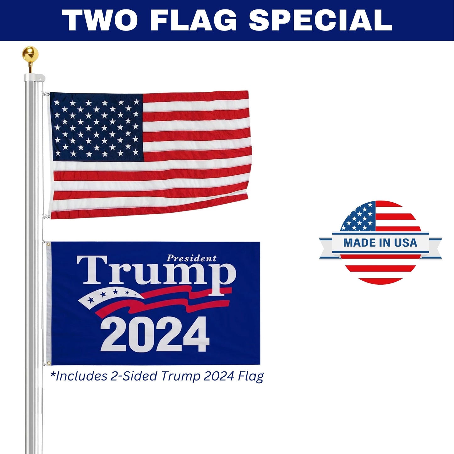 Trump 2024 Flag with Ezpole 17 Foot Classic Inground Flag Pole Kit-Special Offer! 100% Made in USA